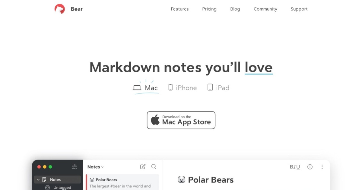 Screenshot of Bear - Markdown Notes