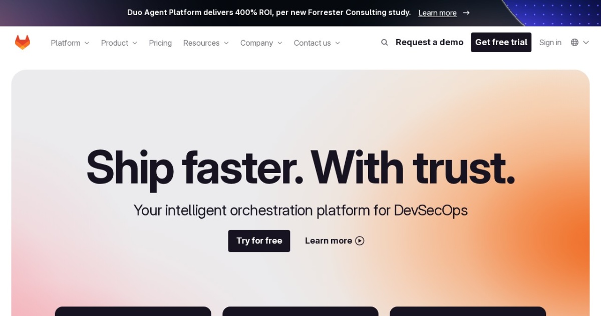 Screenshot of GitLab.com (marketing site + DevSecOps platform)