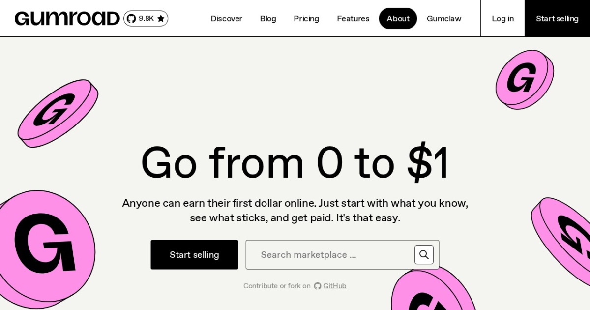 Screenshot of Gumroad