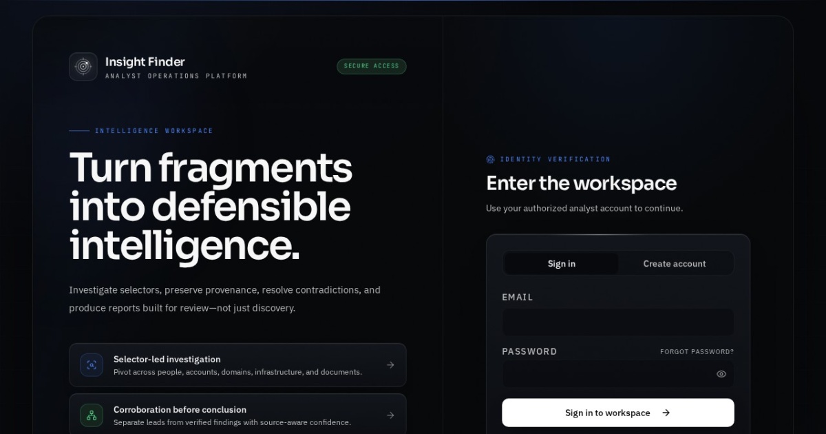 Screenshot of Insight Finder — OSINT Investigator