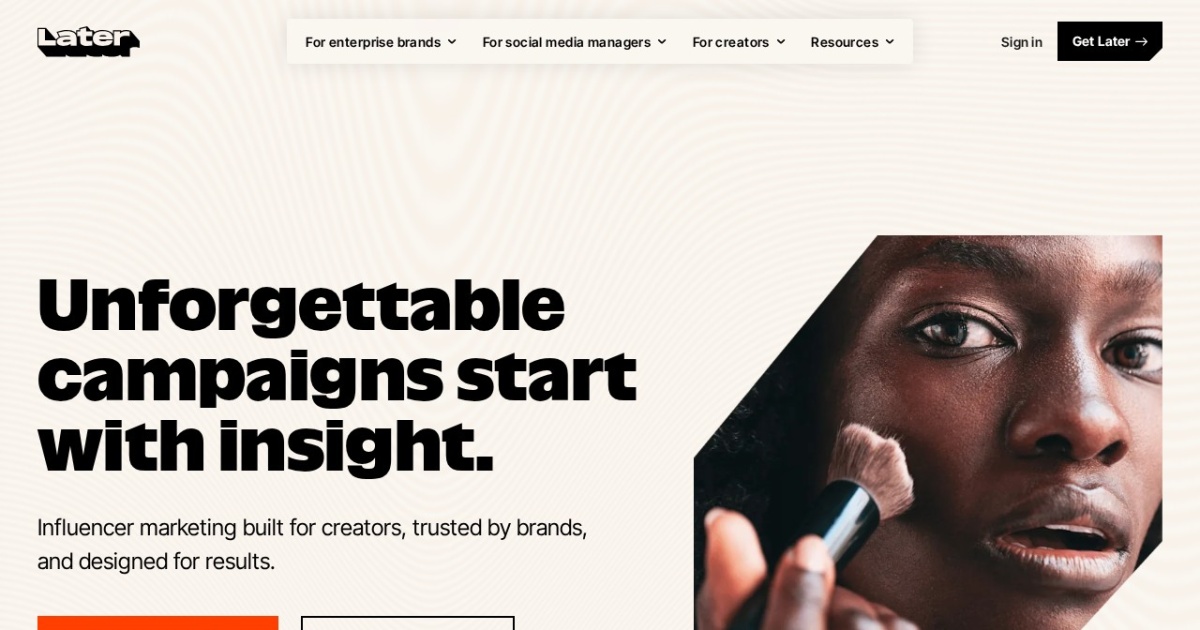 Screenshot of Later.com (Social Media Management & Influencer Marketing Platform)