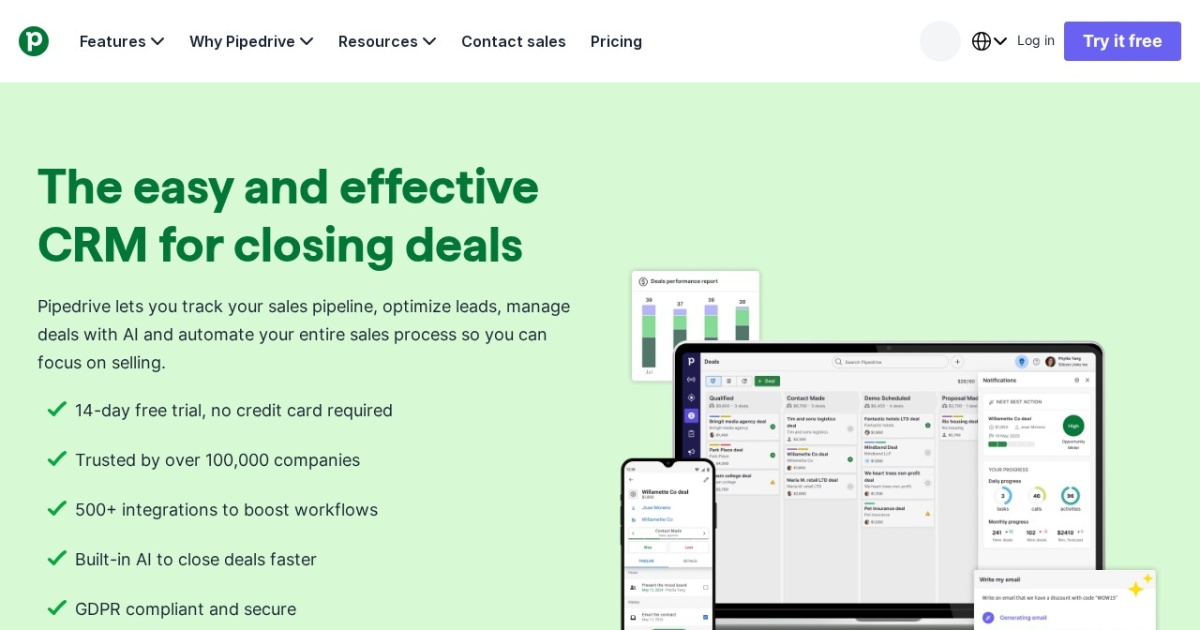 Screenshot of Pipedrive