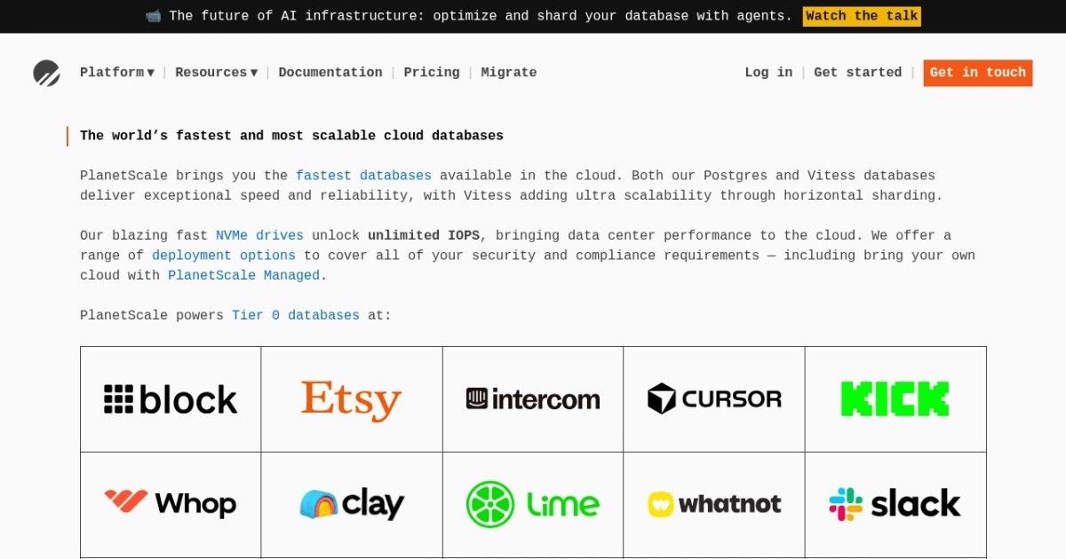 Screenshot of PlanetScale