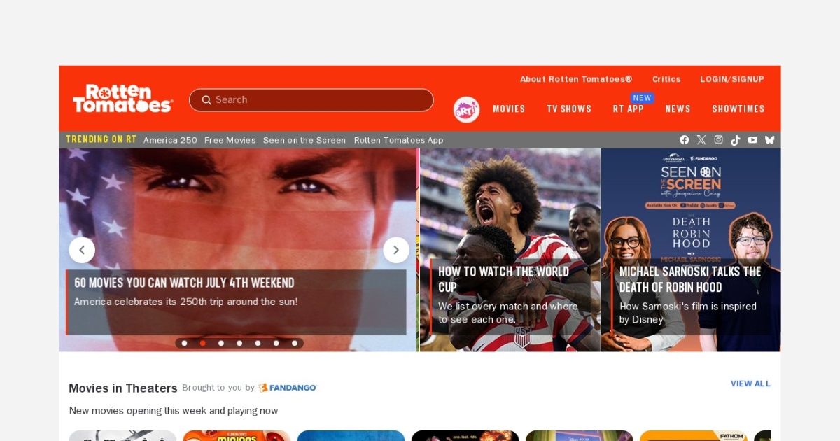 Screenshot of Rotten Tomatoes
