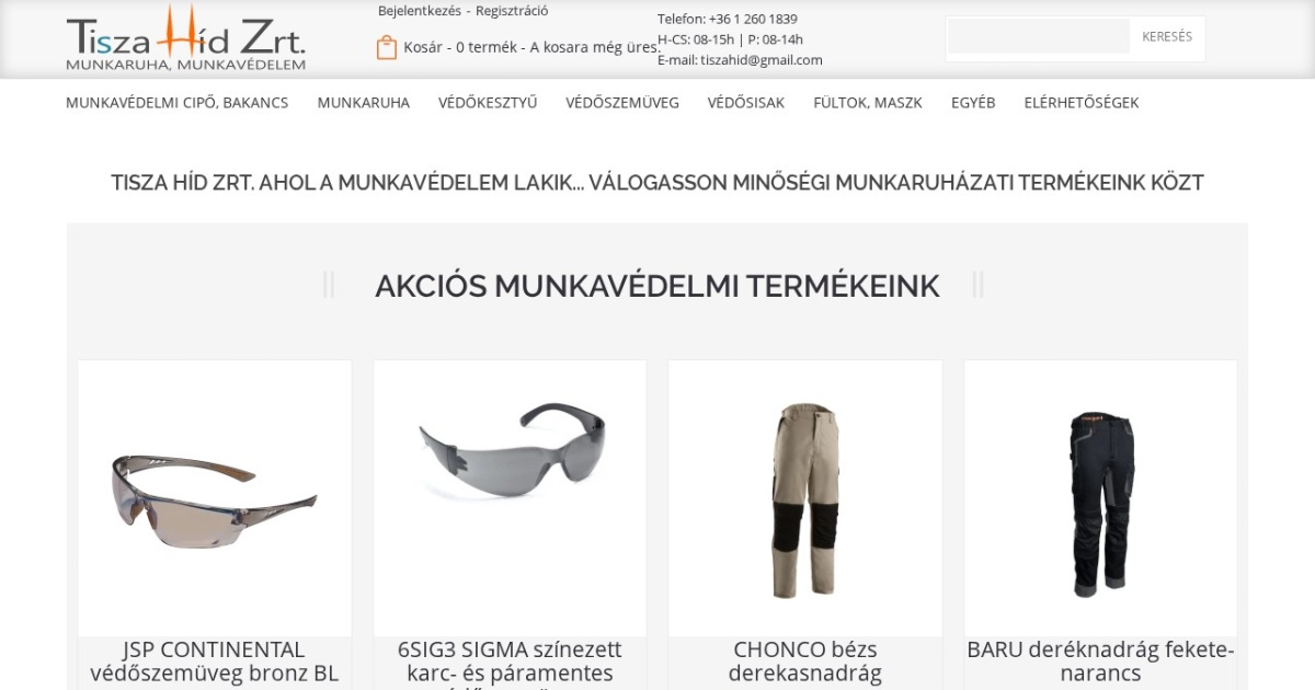 Screenshot of Tisza Híd Zrt. Shop