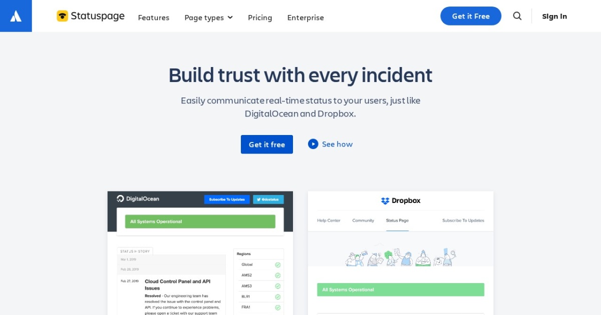 Screenshot of Statuspage.io (Atlassian)