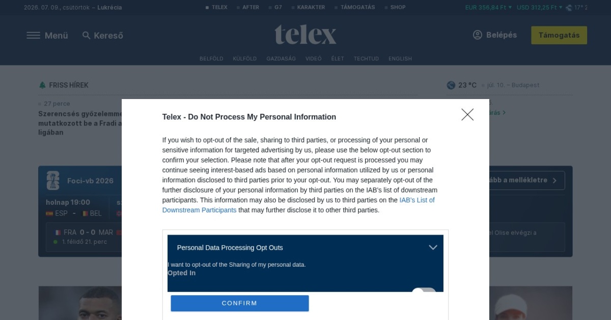 Screenshot of Telex.hu