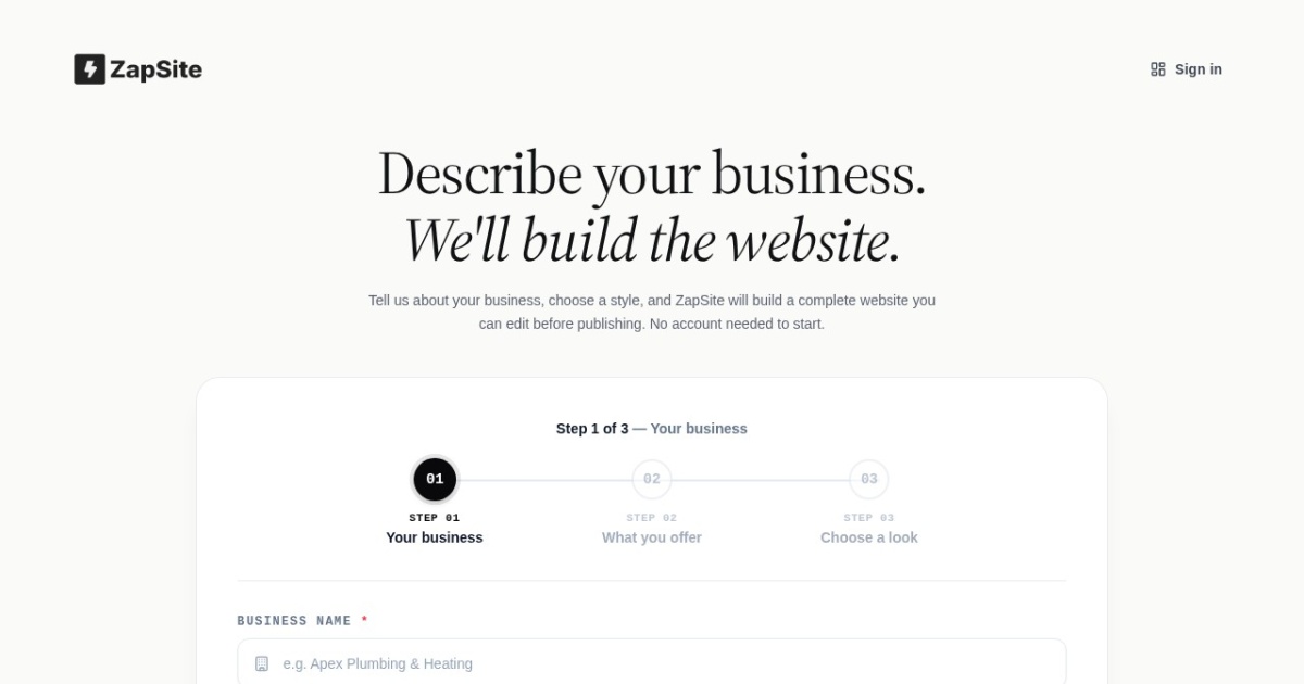 Screenshot of ZapSite